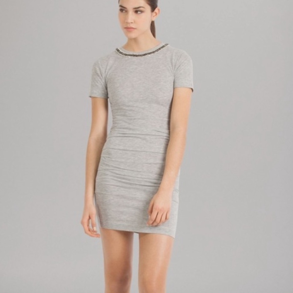 Maje Grey Sweatshirt Dress Size 3 Embelloshed Neckline Bodycon